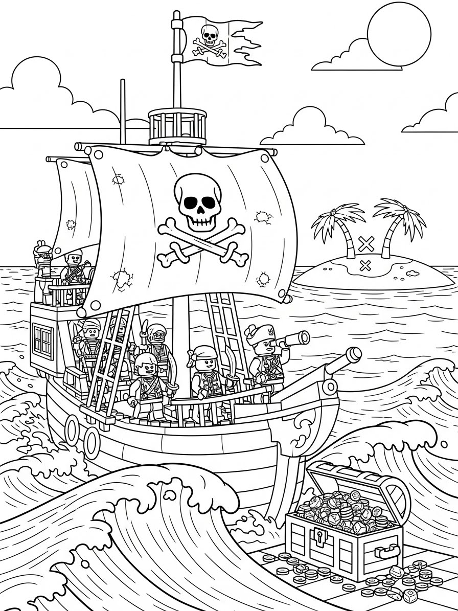 Desenho de Lego de um barco pirata para colorir