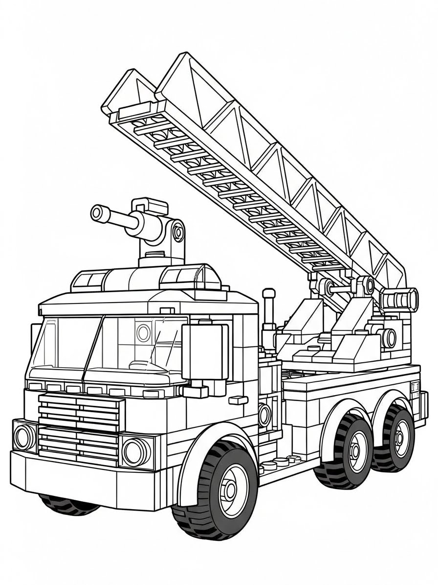 Desenho de Lego de caminhão de bombeiros para colorir