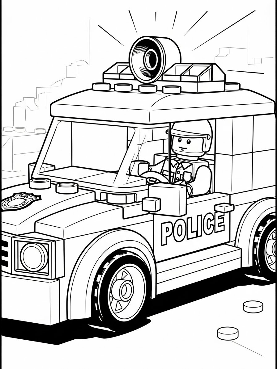 Desenho de Lego de carro de polícia para colorir