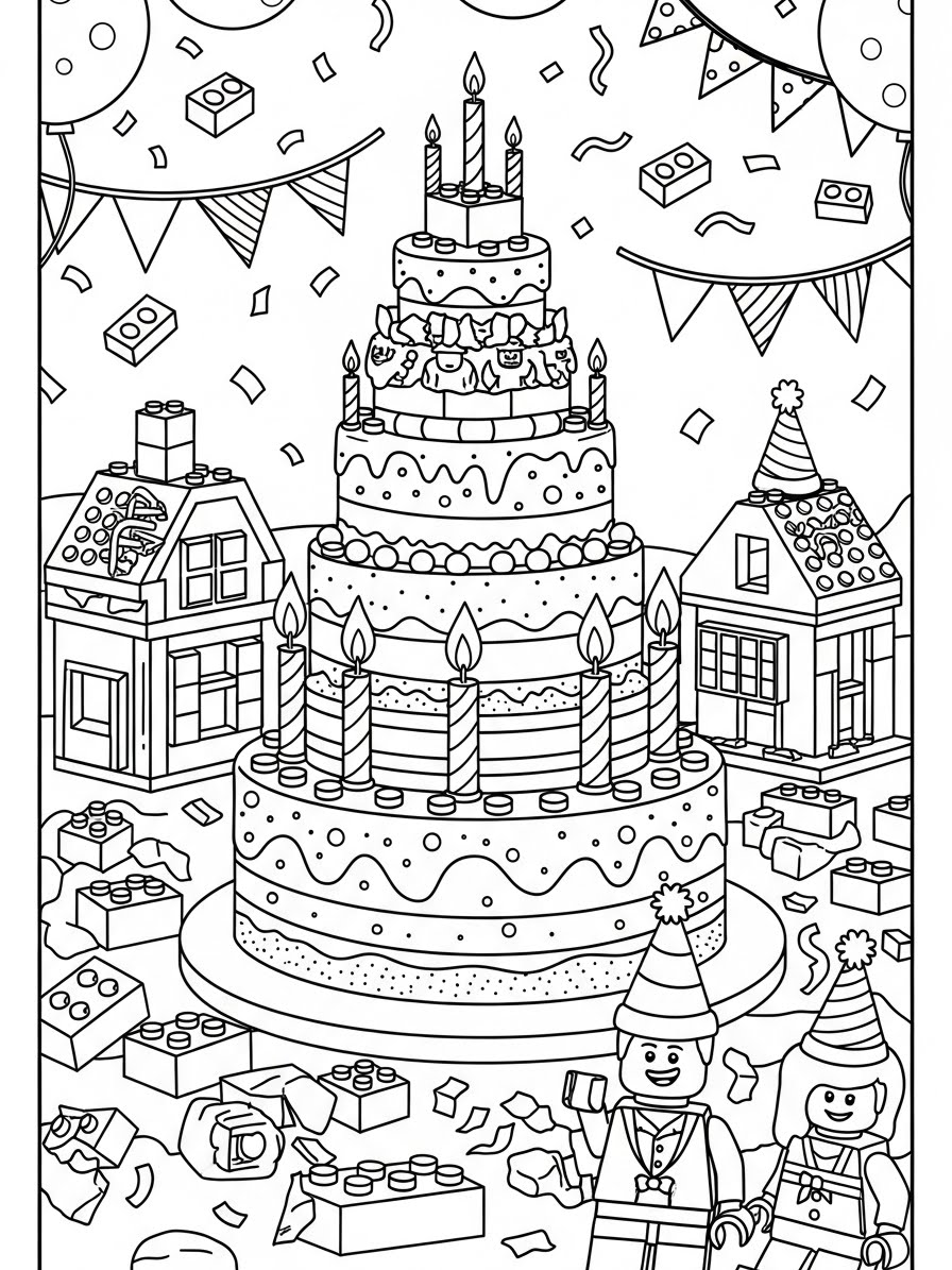 Desenho de Lego de festa de aniversário para colorir