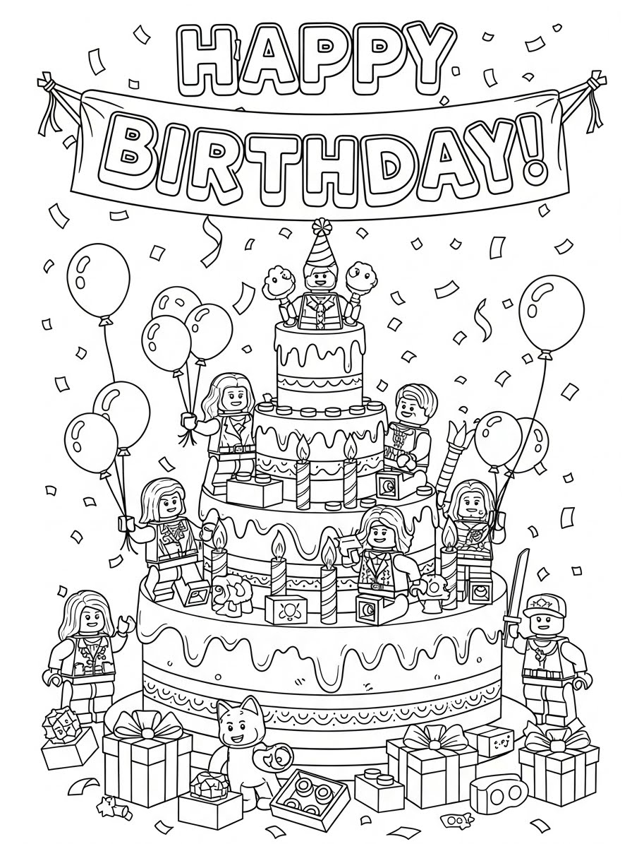 Desenho de Lego de festa de aniversário para colorir
