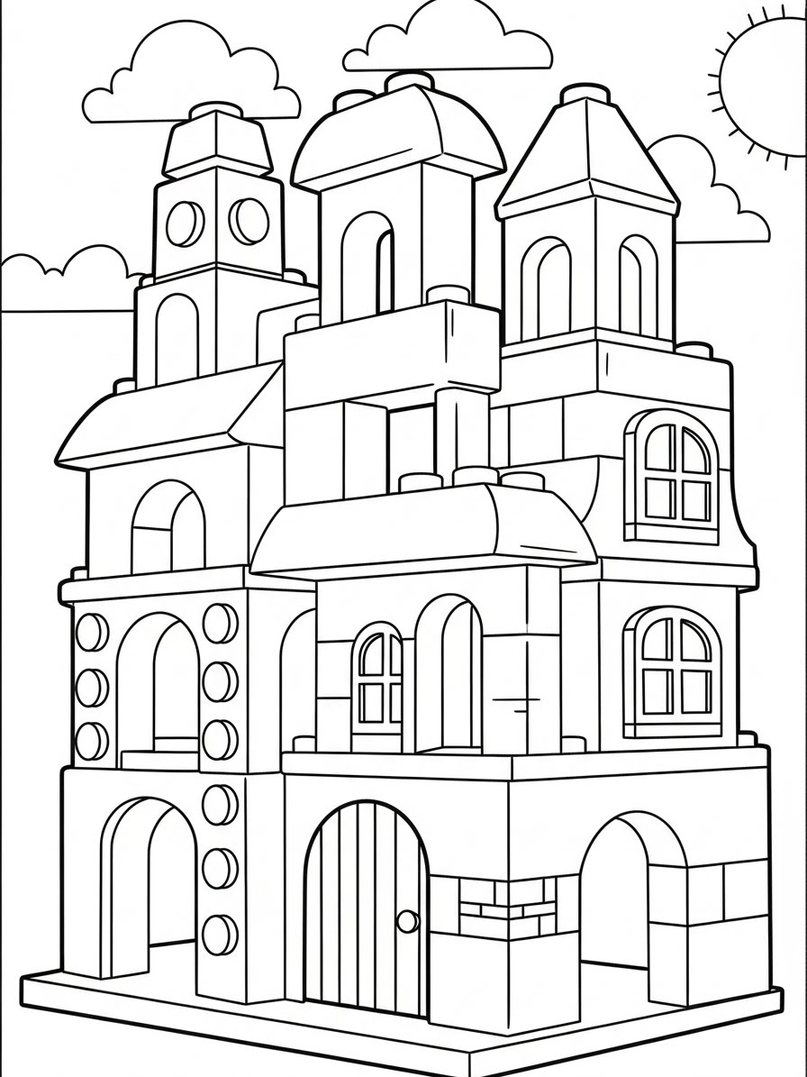 Desenho de Lego de uma casa para colorir