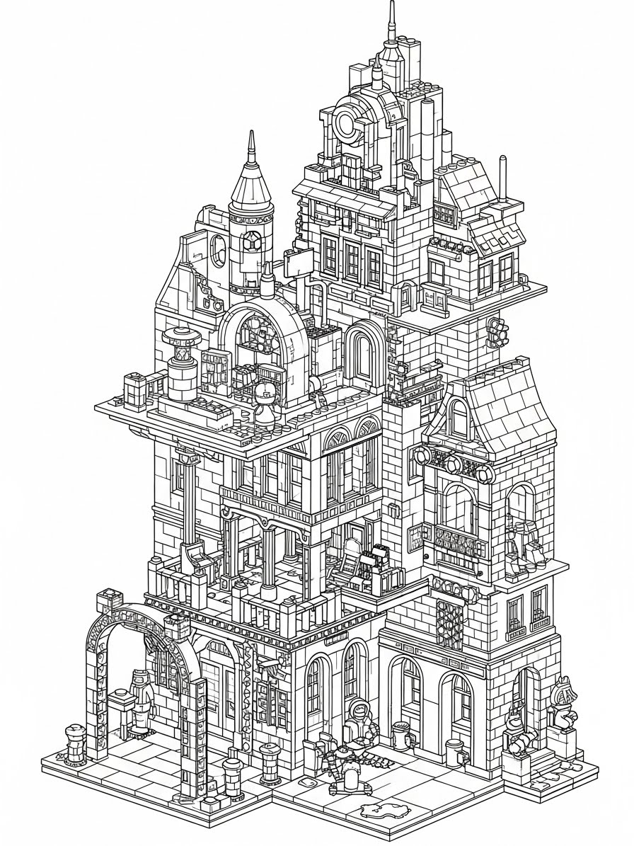 Desenho de Lego de casa antiga para colorir