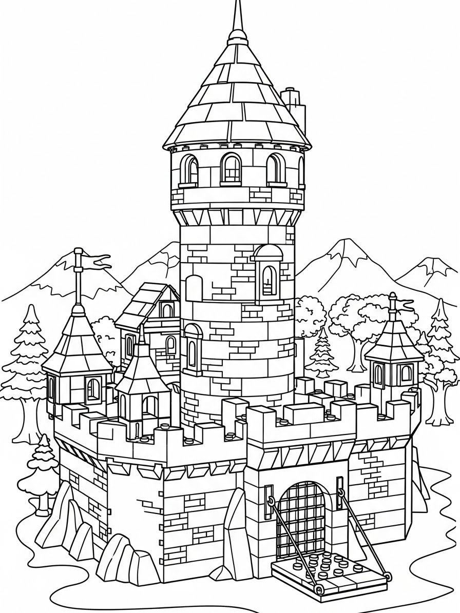 Desenho de Lego de castelo para colorir