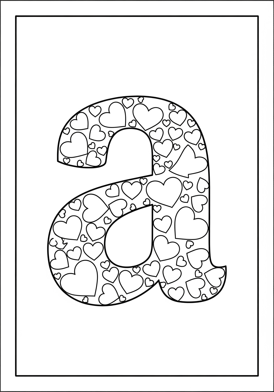 Desenho da Letra A com coracoes para colorir