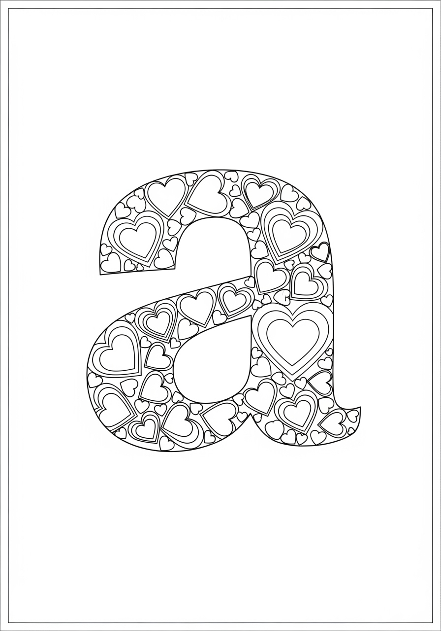 Desenho da Letra A minuscula com coracoes dentro