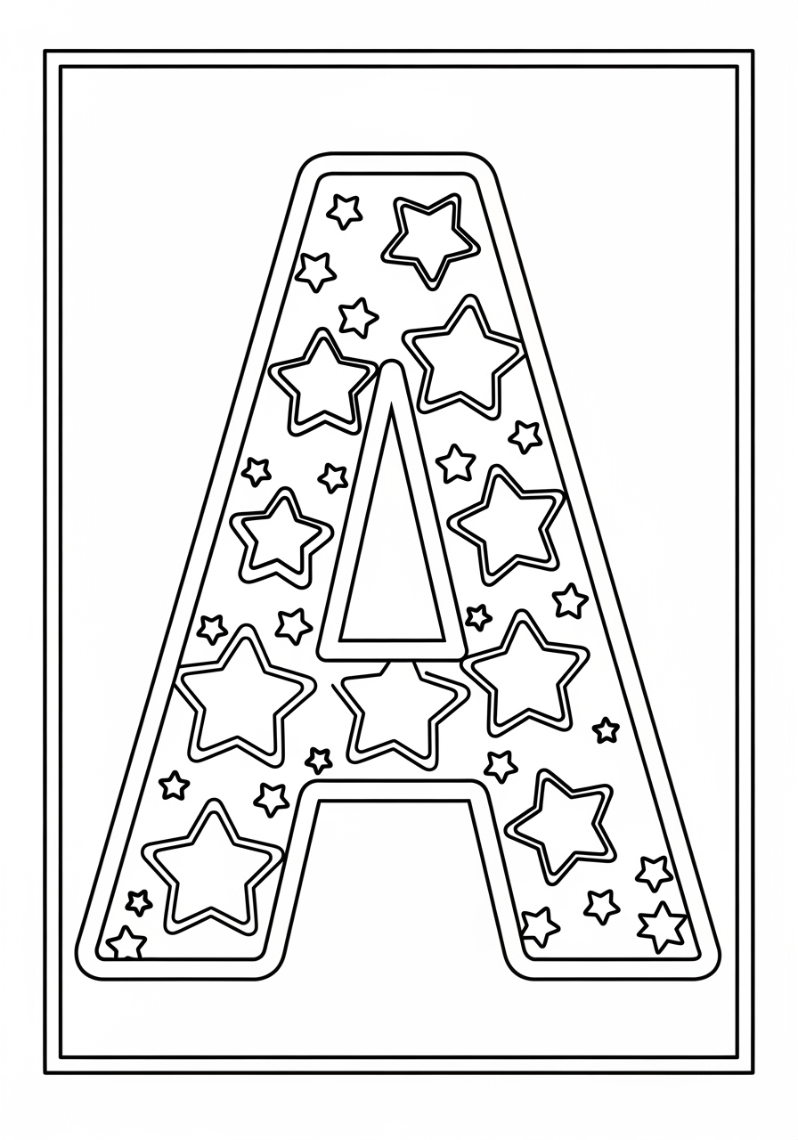 Desenho da Letra A com estrelas para colorir