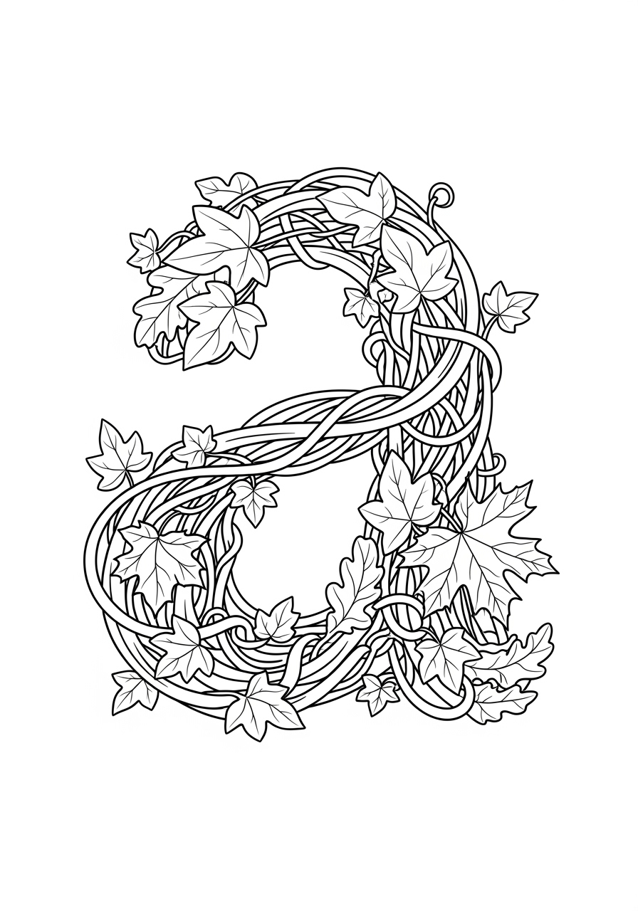 Desenho da Letra A com folhas para colorir