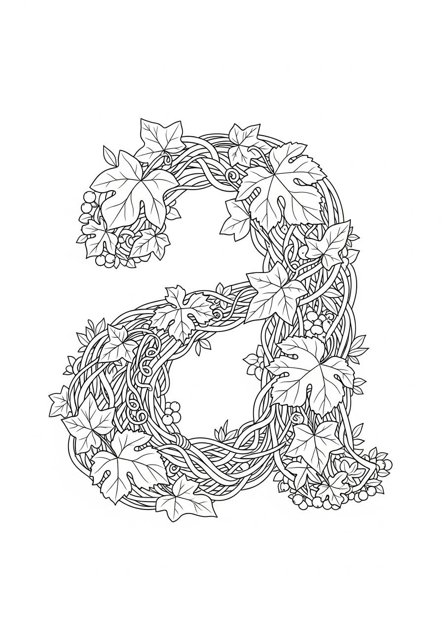 Desenho da Letra A coberta de folhas para colorir