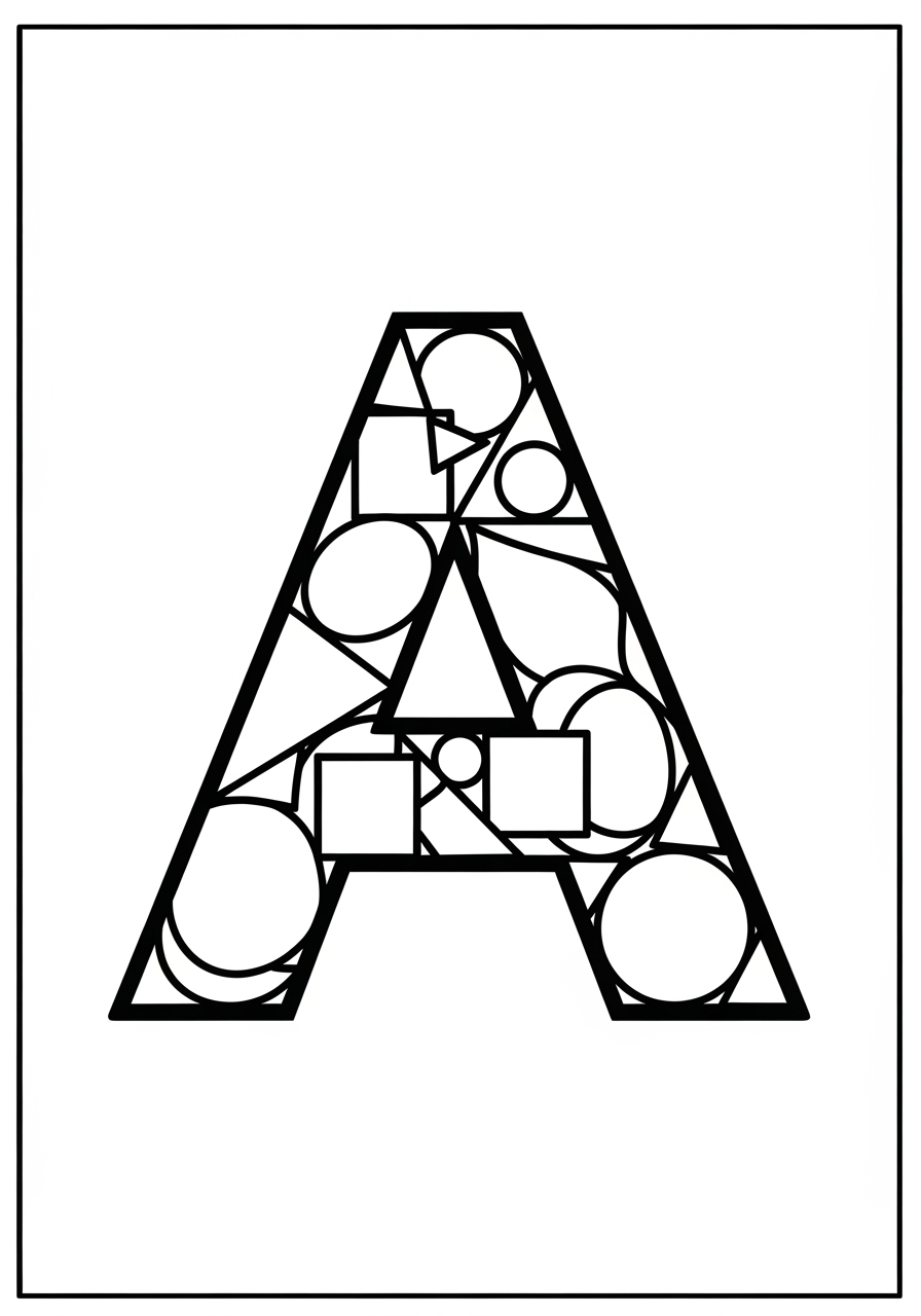 Desenho da Letra A com formas geometricas para colorir