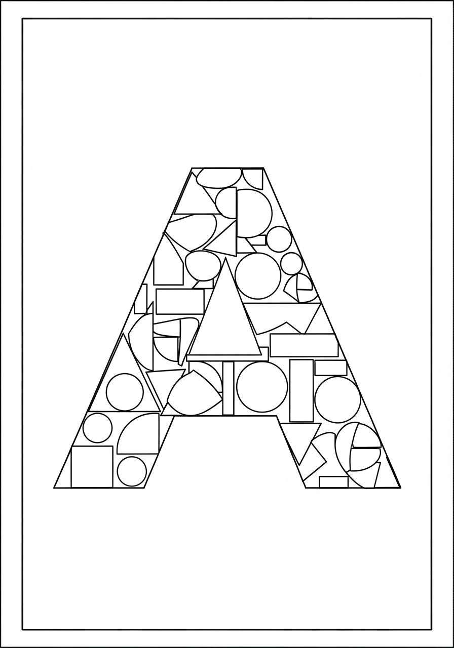 Desenho da Letra A com padrões geométricos para colorir