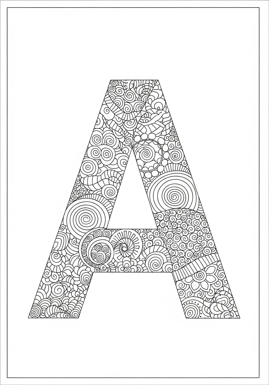 Desenho da Letra A com padrões intricados para colorir