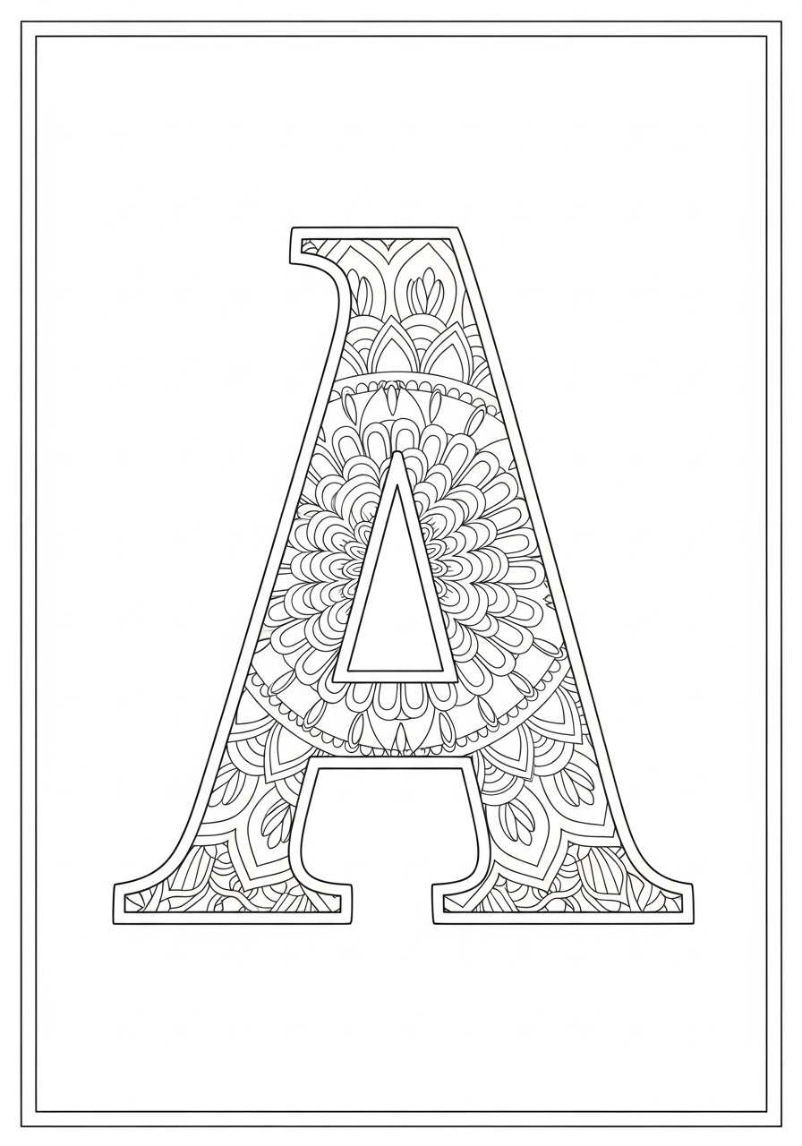 Desenho da Letra A com padrões florais para colorir
