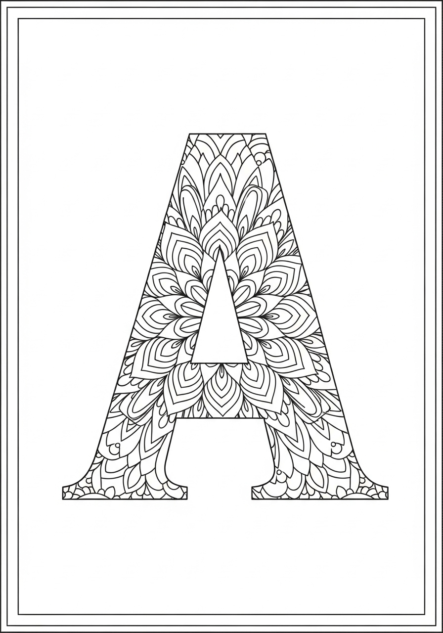 Desenho da Letra A com detalhes florais para colorir