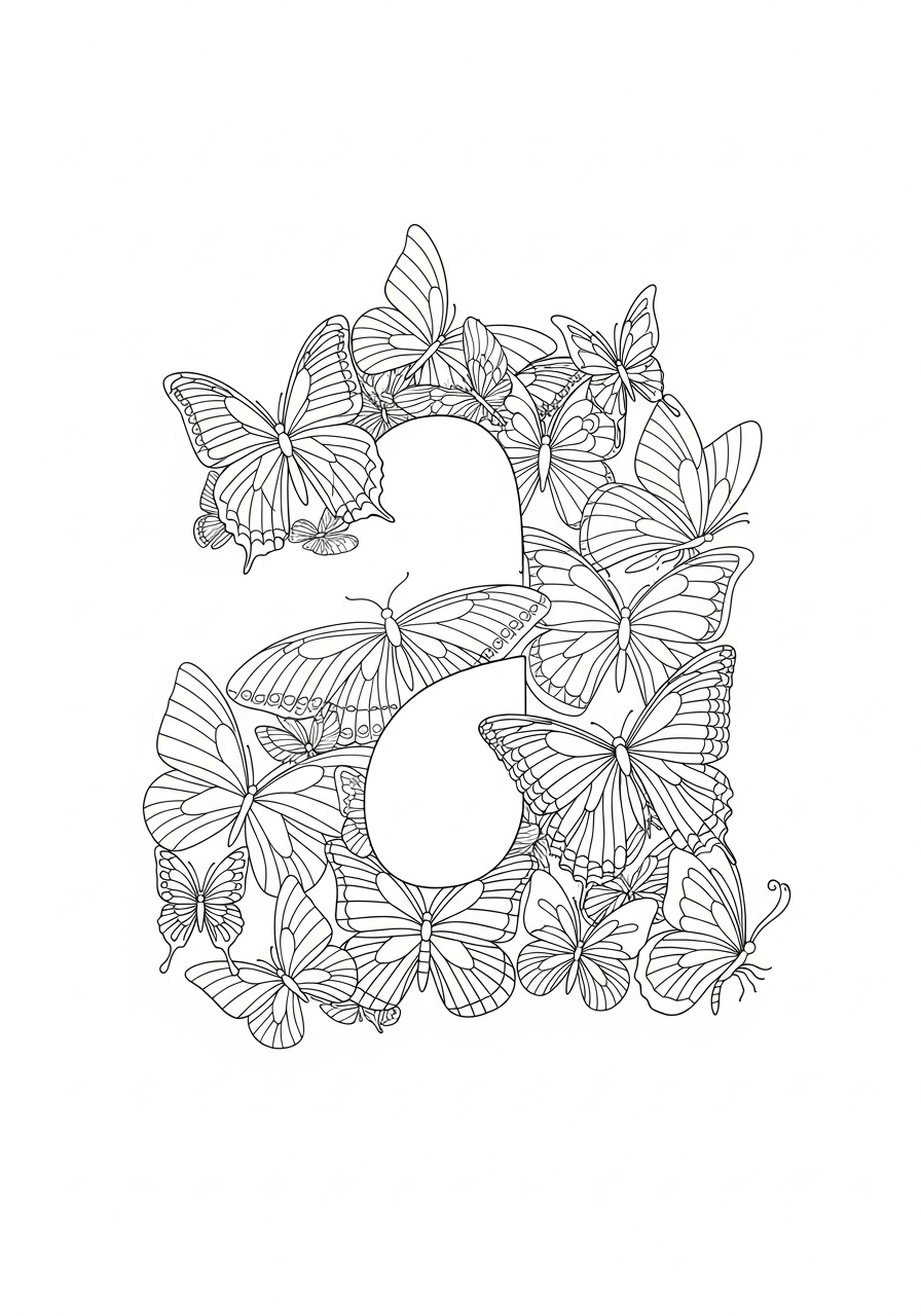 Desenho da Letra A com borboletas para colorir