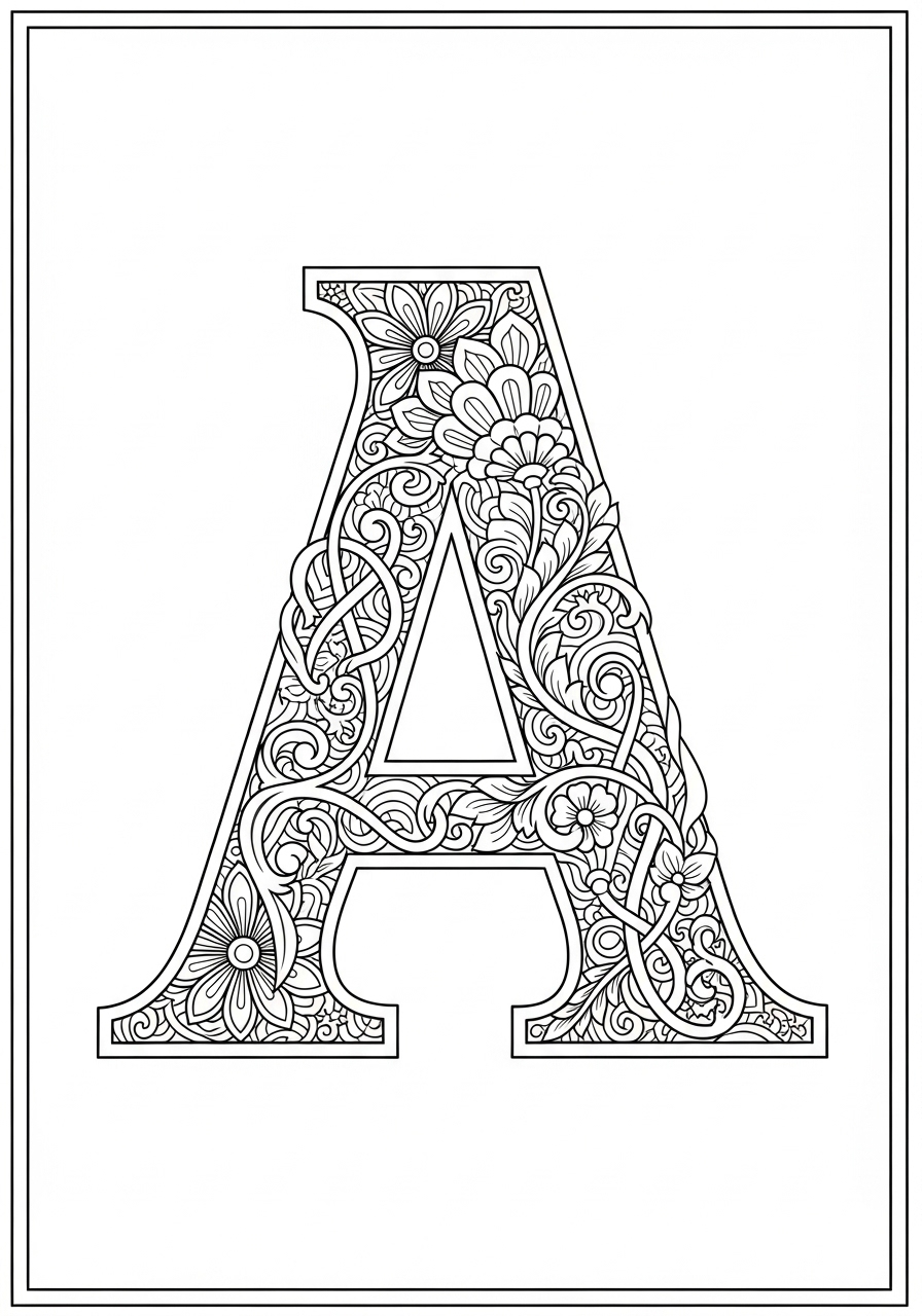 Desenho da Letra A com flores para colorir