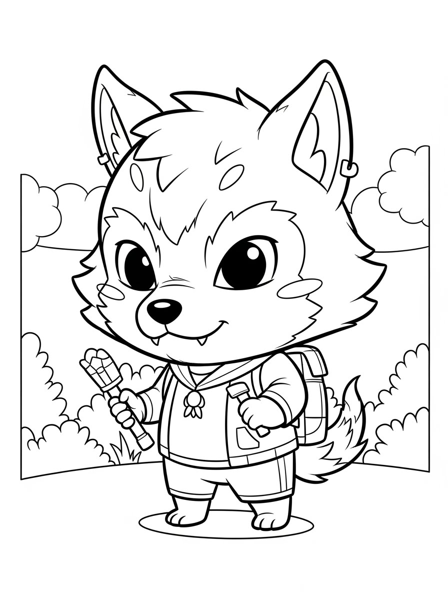 Desenho de Lobisomem fofo kawaii para colorir
