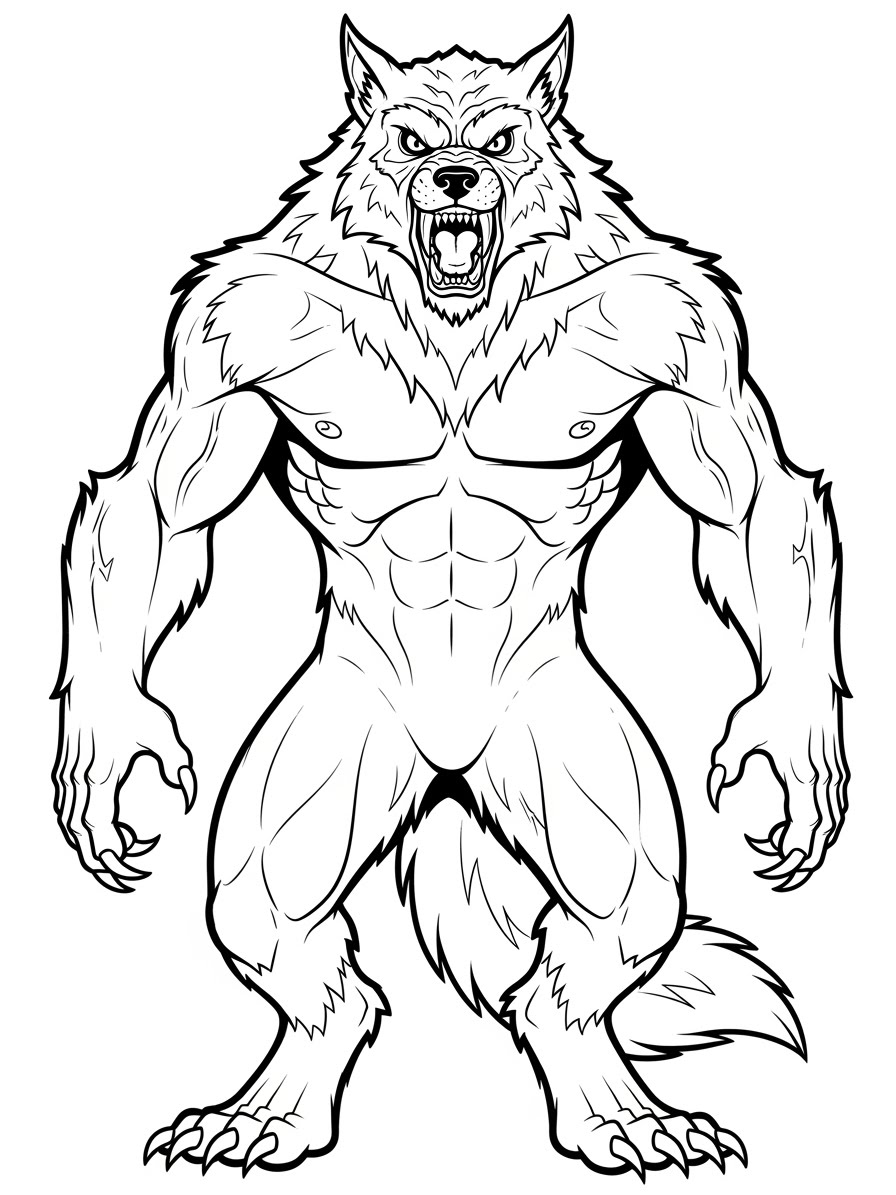 Desenho de Lobisomem musculoso realista para colorir