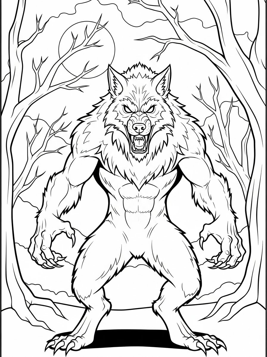 Desenho de Lobisomem realista para colorir