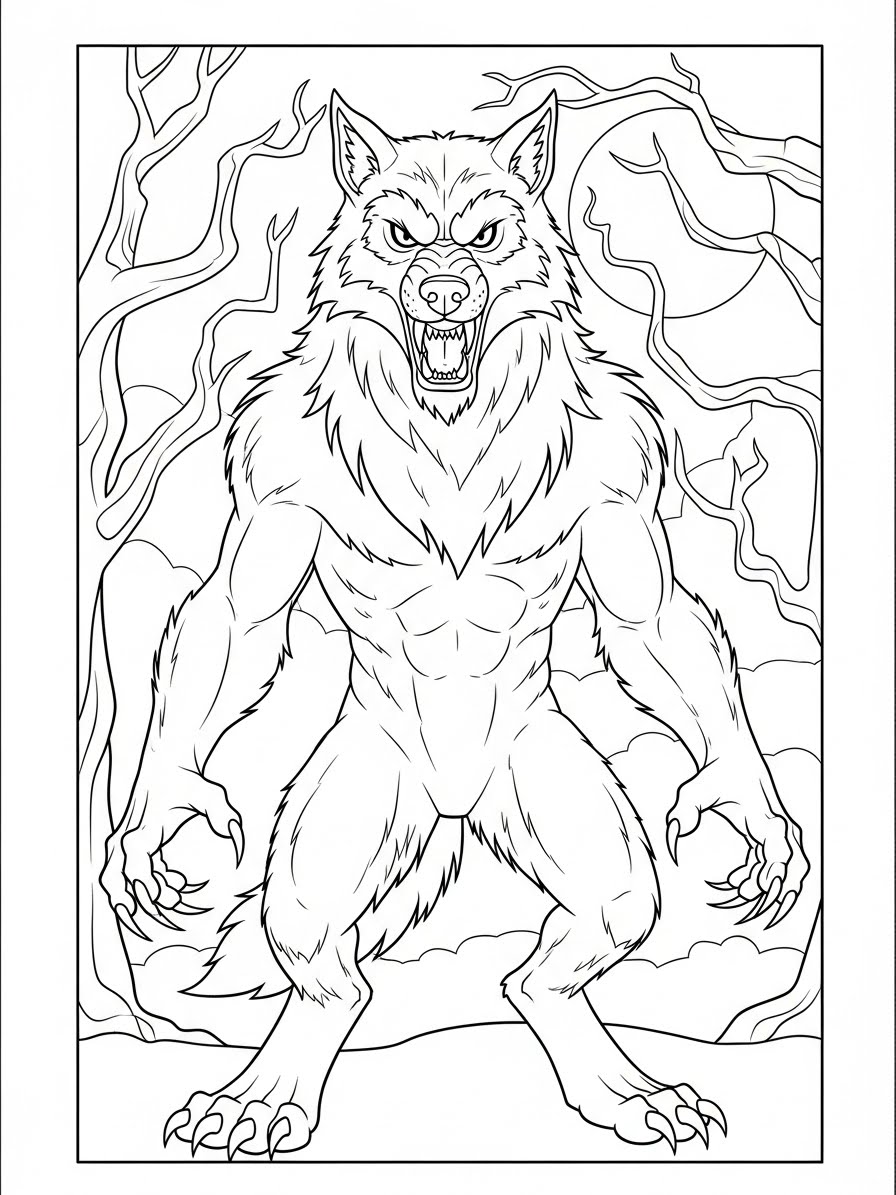 Desenho de Lobisomem realista para colorir