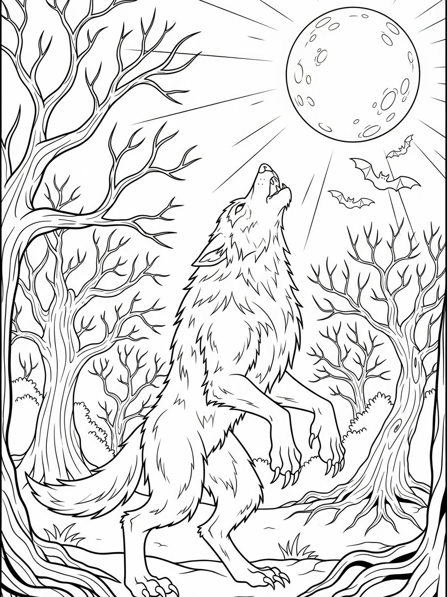 Desenho de Lobisomem realista a lápis para colorir