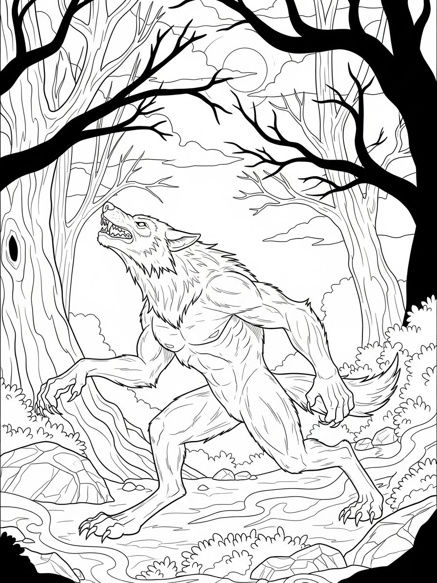 Desenho de Lobisomem realista para colorir