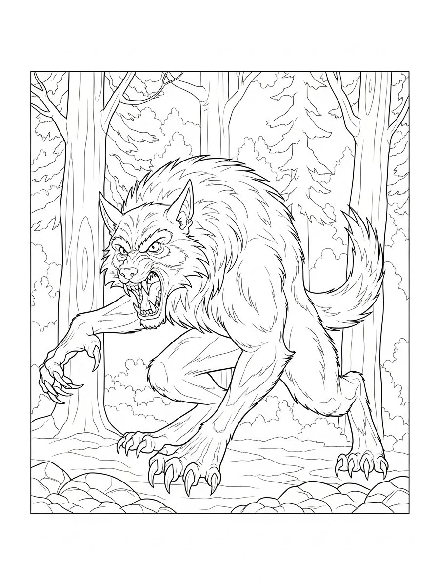 Desenho de Lobisomem realista para colorir