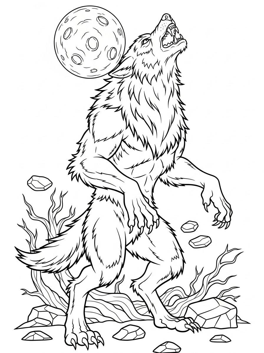 Desenho de Lobisomem realista para colorir