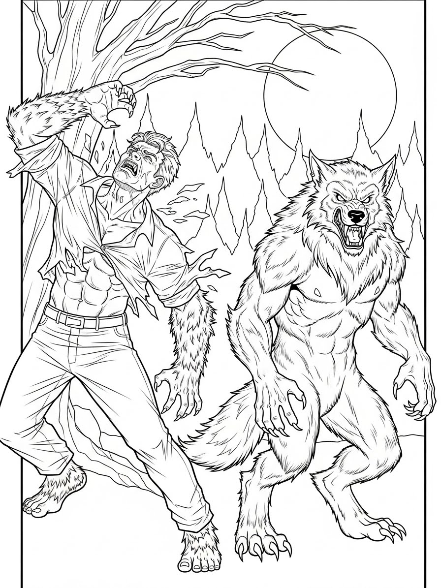 Desenho de Lobisomem realista para colorir
