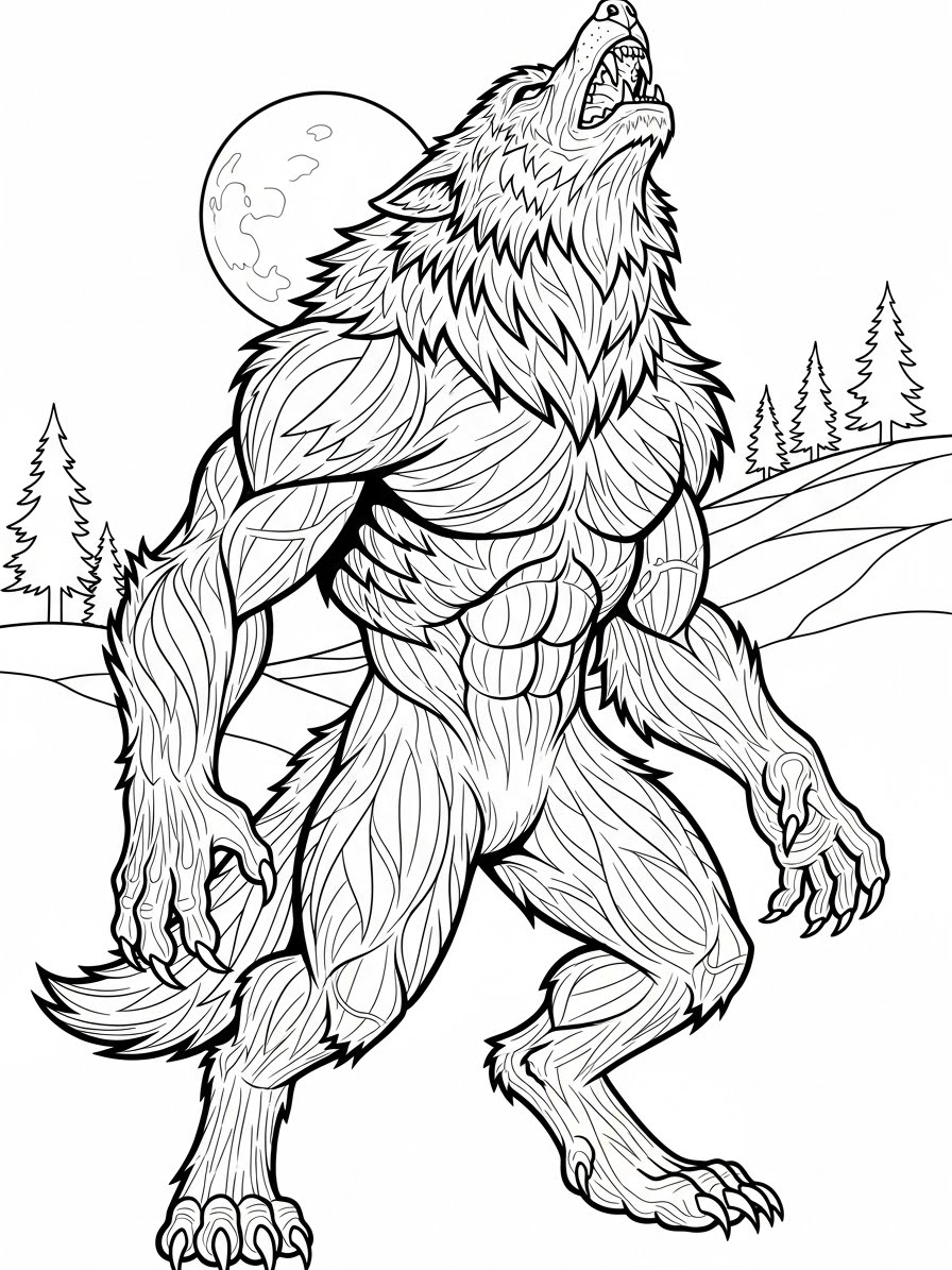 Desenho de Lobisomem realista para colorir