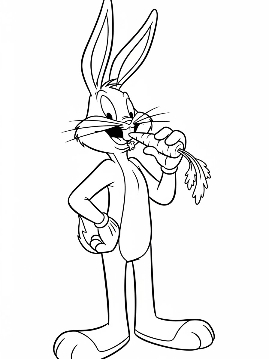 Desenho Looney Tunes com Pernalonga segurando cenoura para colorir
