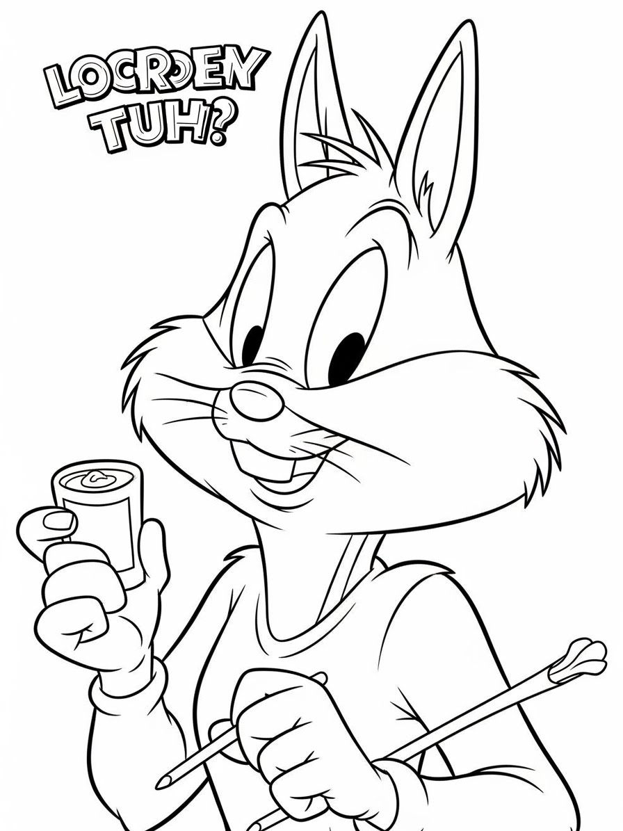 Desenho Looney Tunes com Pernalonga segurando tinta para colorir