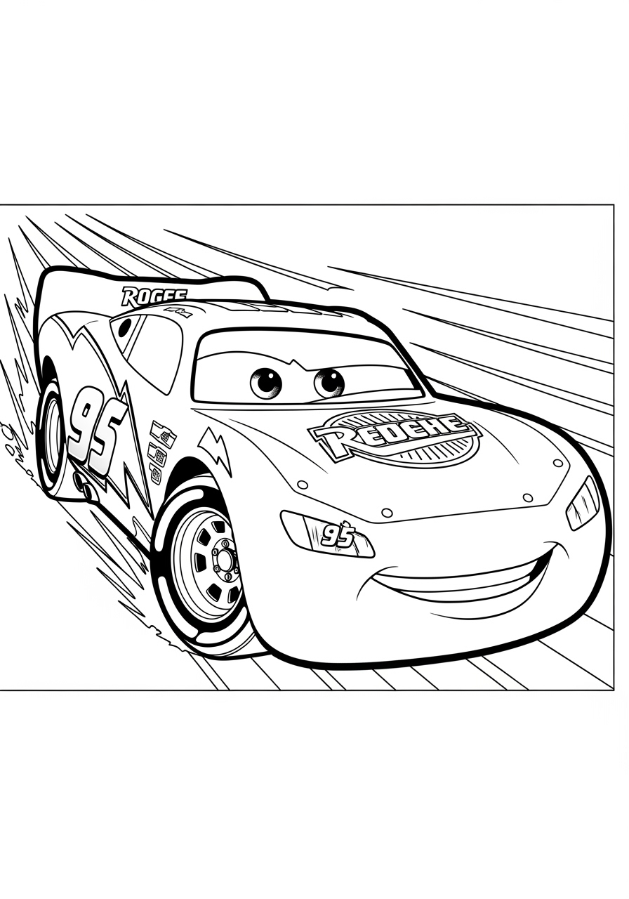 Desenho do Relâmpago MCQueen acelerando na pista para colorir