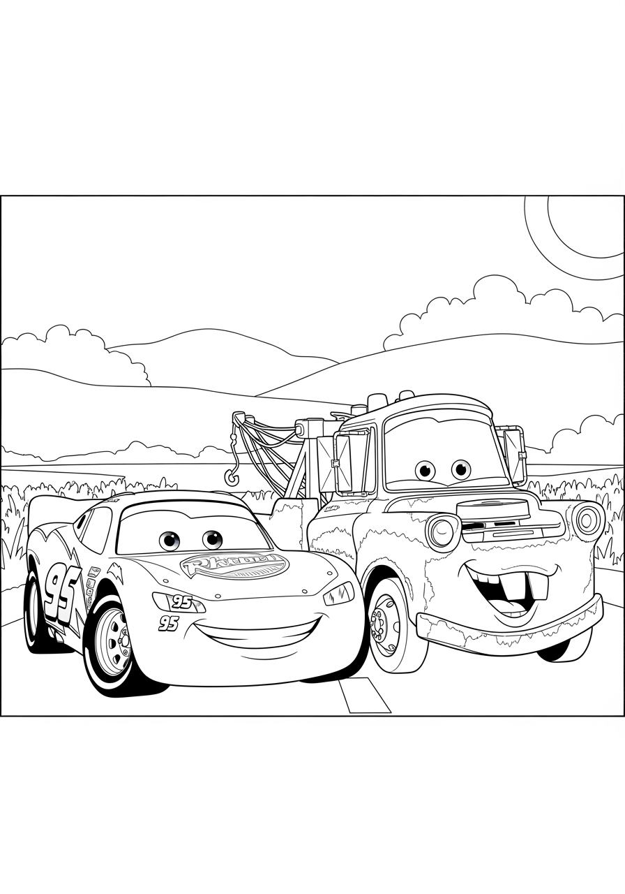 Desenho do Relâmpago MCQueen e Mate para colorir