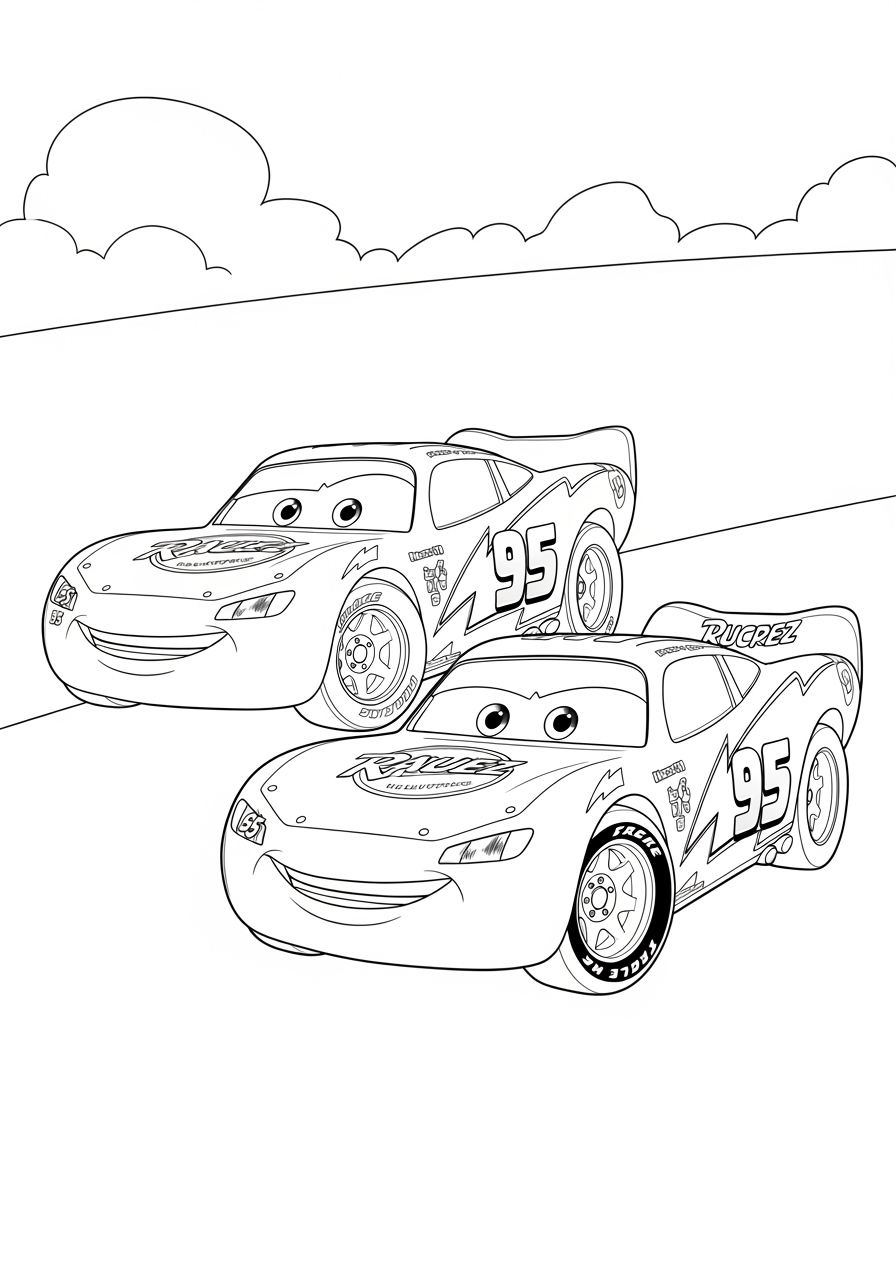Desenho do Relâmpago MCQueen e amigo na pista para colorir