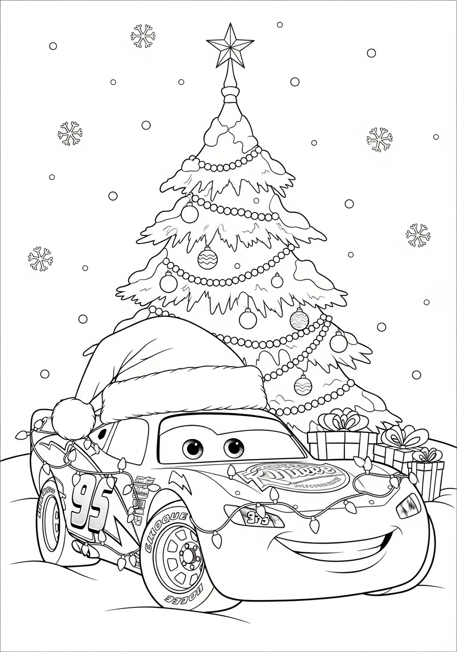 Desenho do Relâmpago MCQueen com decoração de Natal
