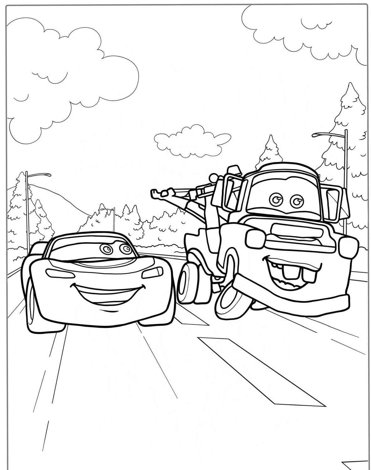 Desenho do Relâmpago MCQueen e Mate para colorir