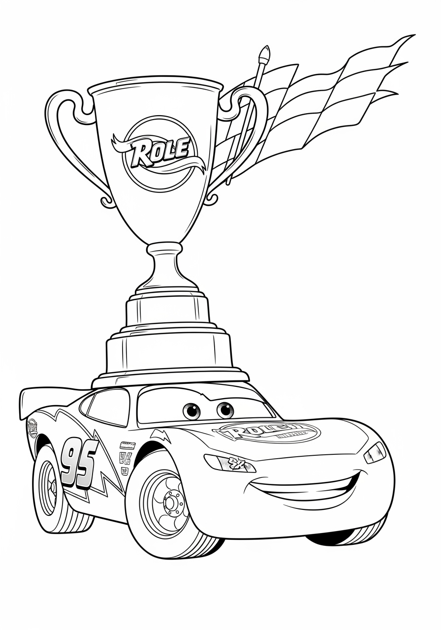 Desenho do Relâmpago MCQueen com troféu para colorir