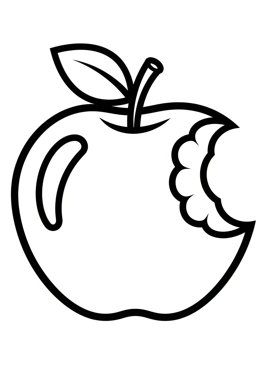 Desenho de Maça Realista com mordida para colorir