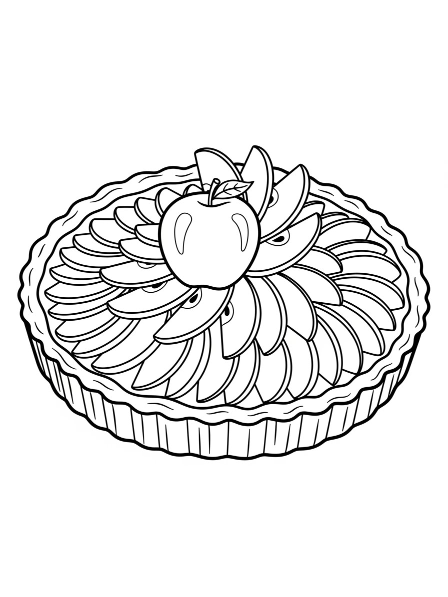 Desenho de Maça Realista em torta para colorir