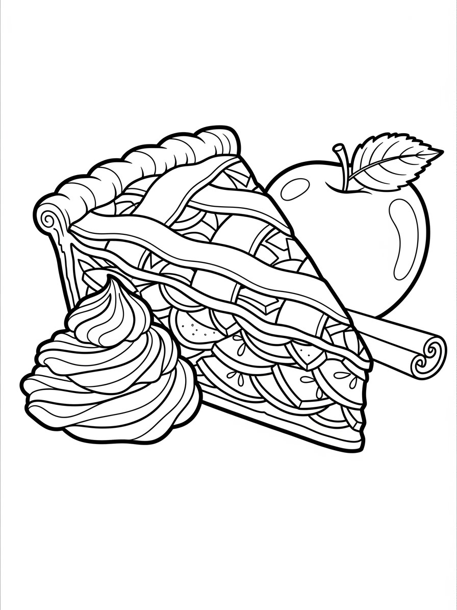 Desenho de Maça e Torta Fofa para colorir