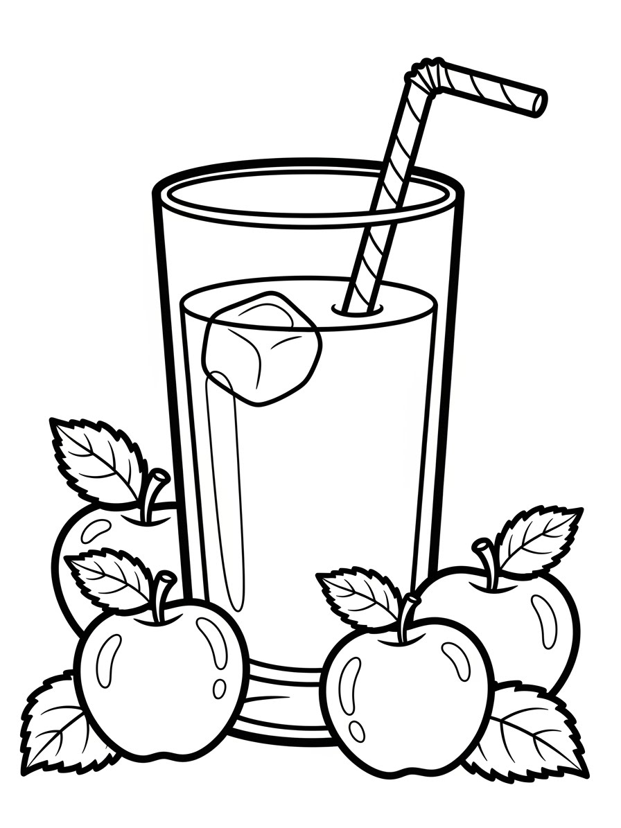 Desenho de Copo de Suco com Maças para colorir