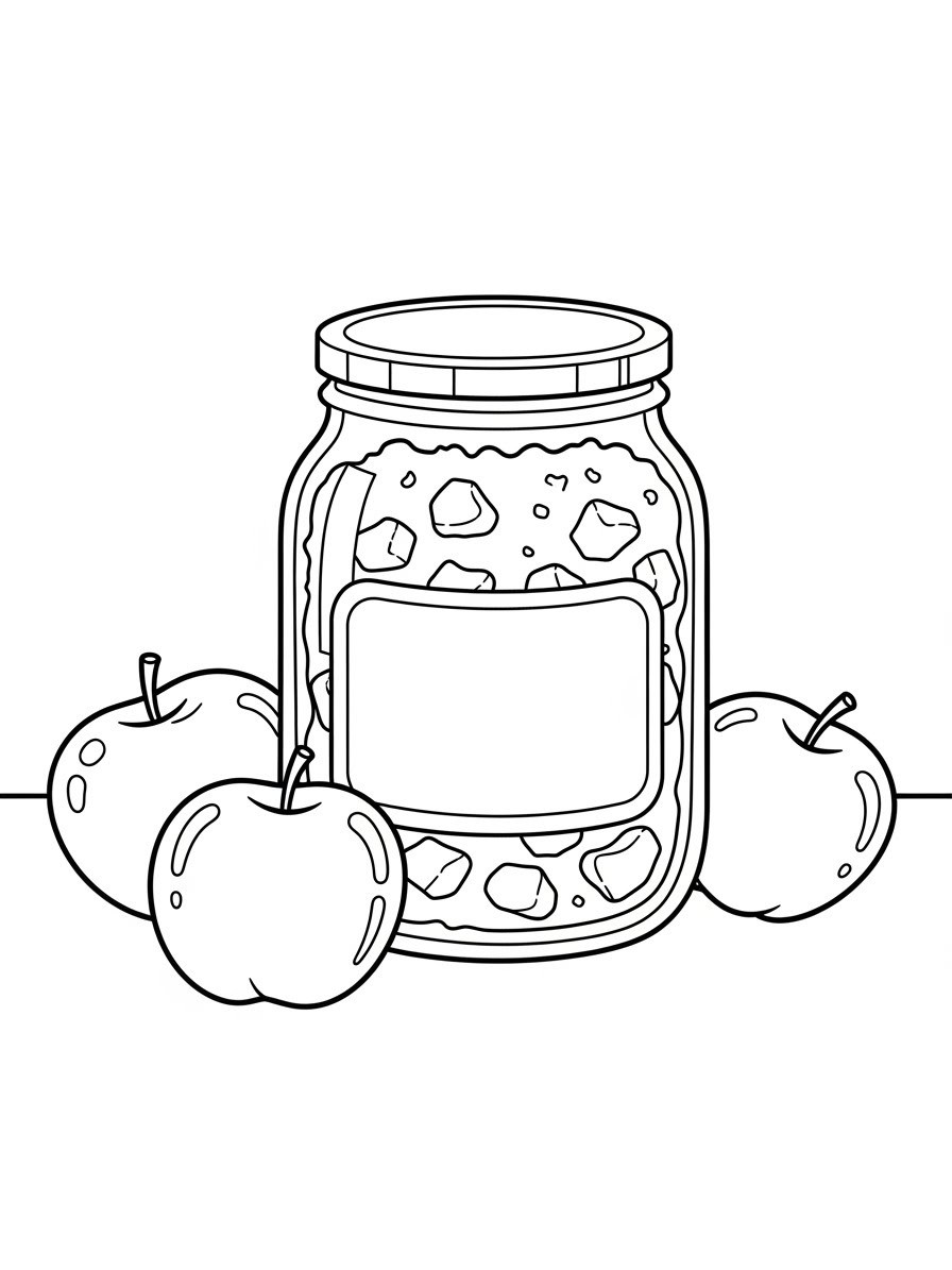 Desenho de Maça com Pote de Conserva para colorir