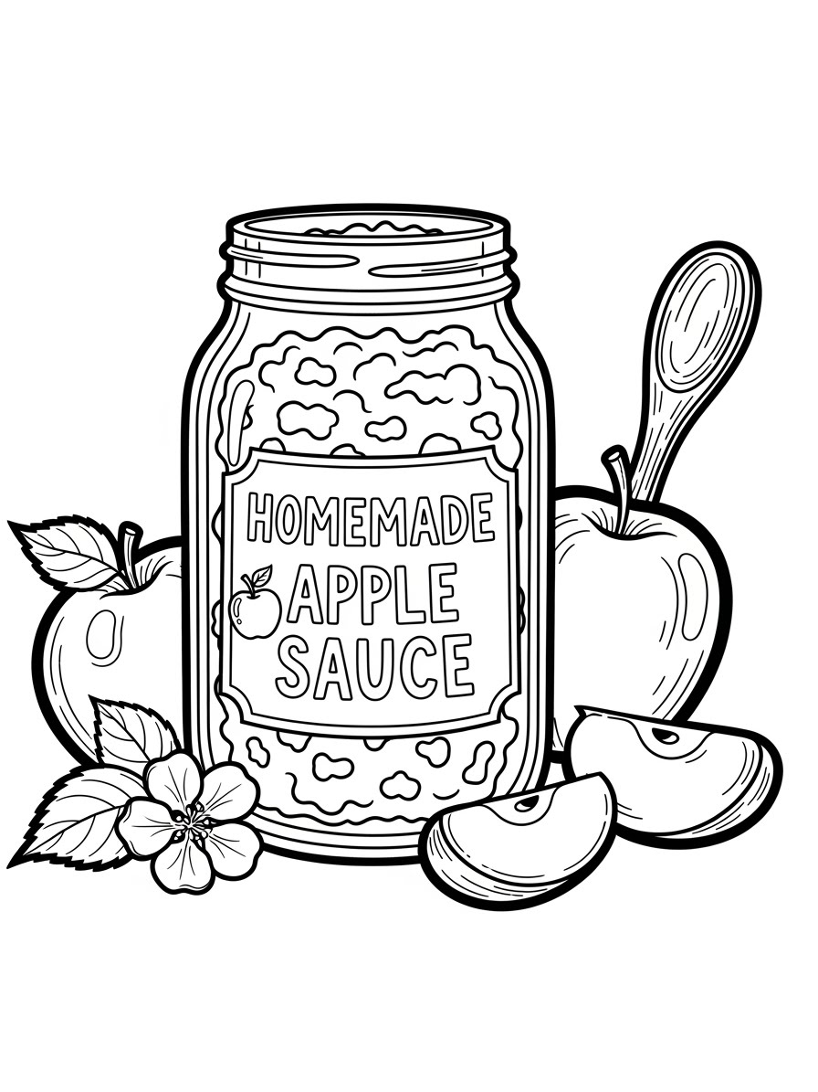 Desenho de Maça Realista e Pote de Compota para colorir