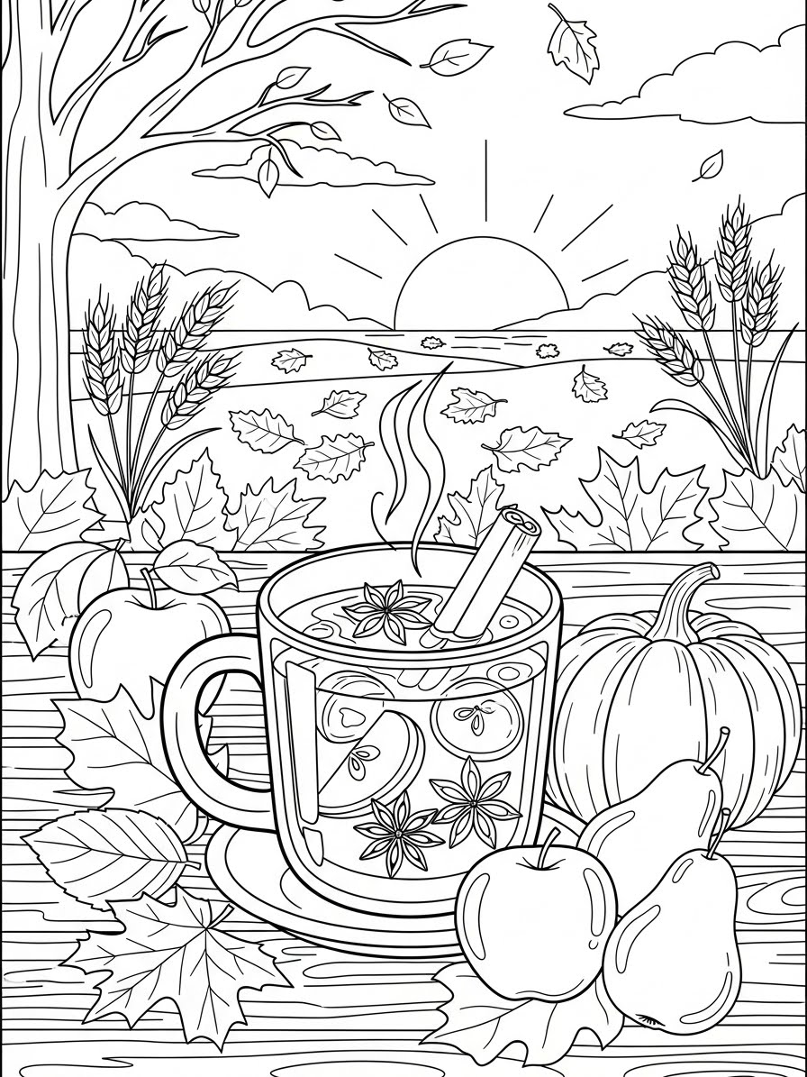Desenho de Maça e Canela em Chás para colorir