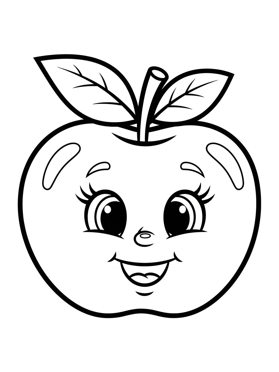 Desenho de Maça Fofa com rosto alegre para colorir