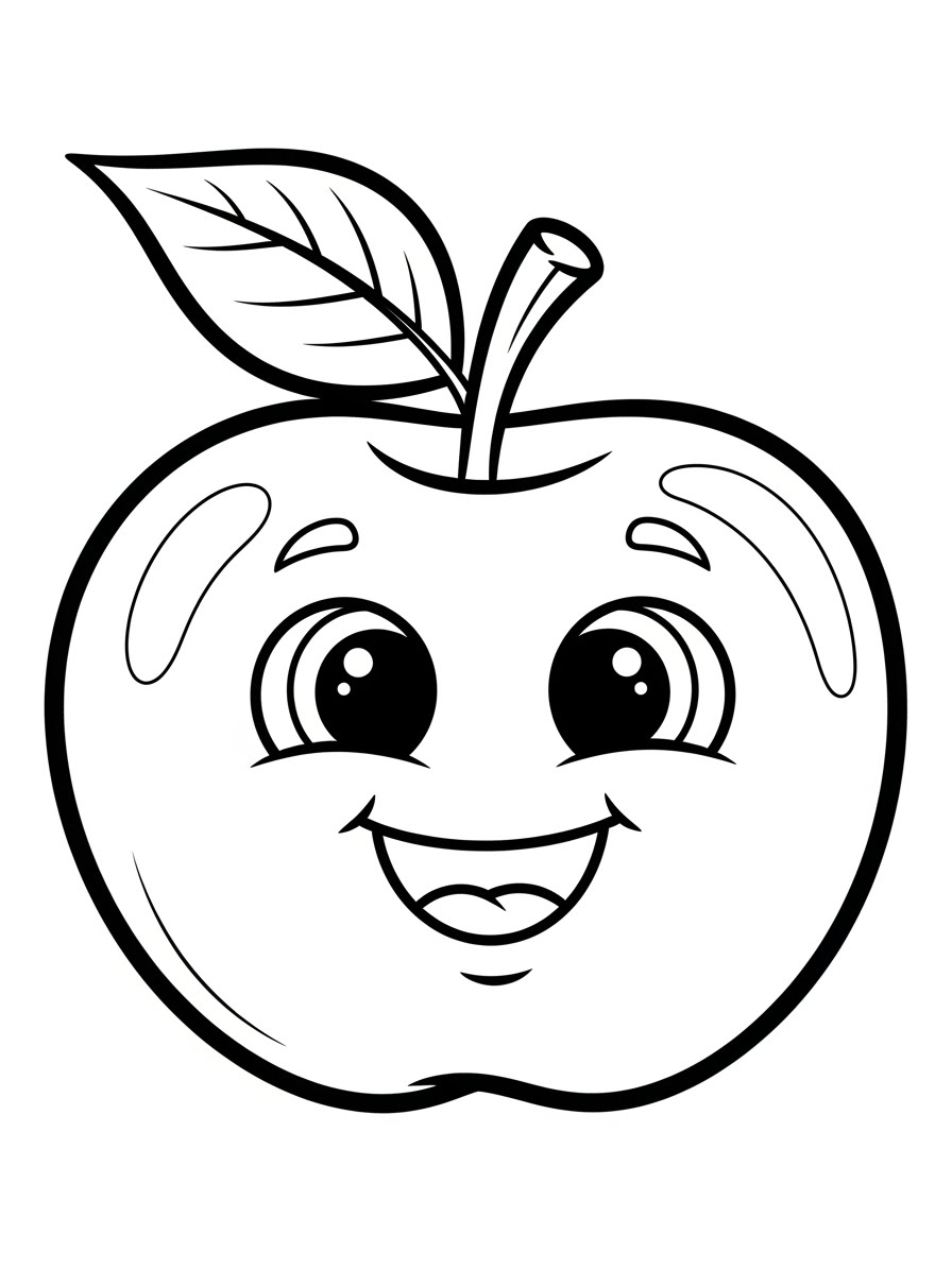 Desenho de Maça Fofa com Sorriso para colorir