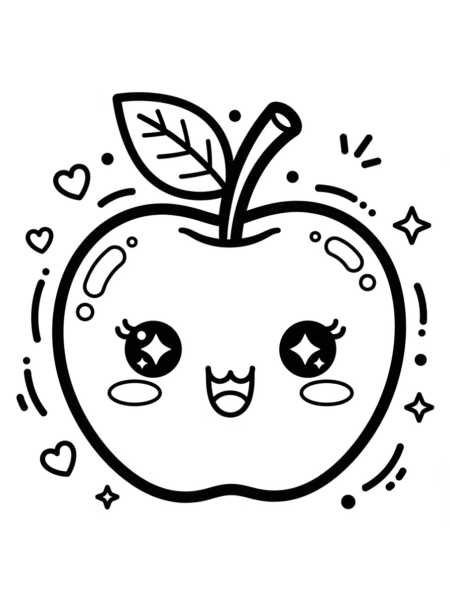Desenho de Maça Fofa Kawaii para colorir