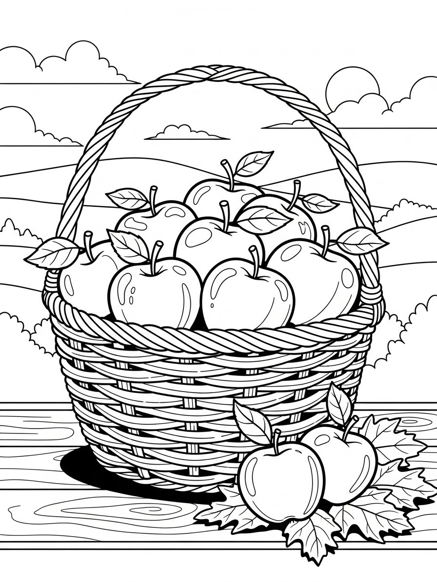 Desenho de Maça em Cesto para colorir