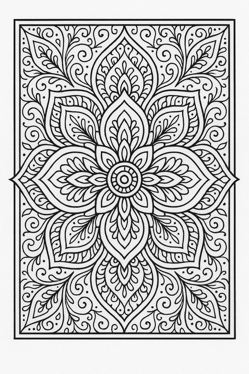 Desenho de Mandala Floral com Padrões Intrincados para colorir